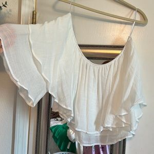 White set. Off the shoulder top with flowy pants